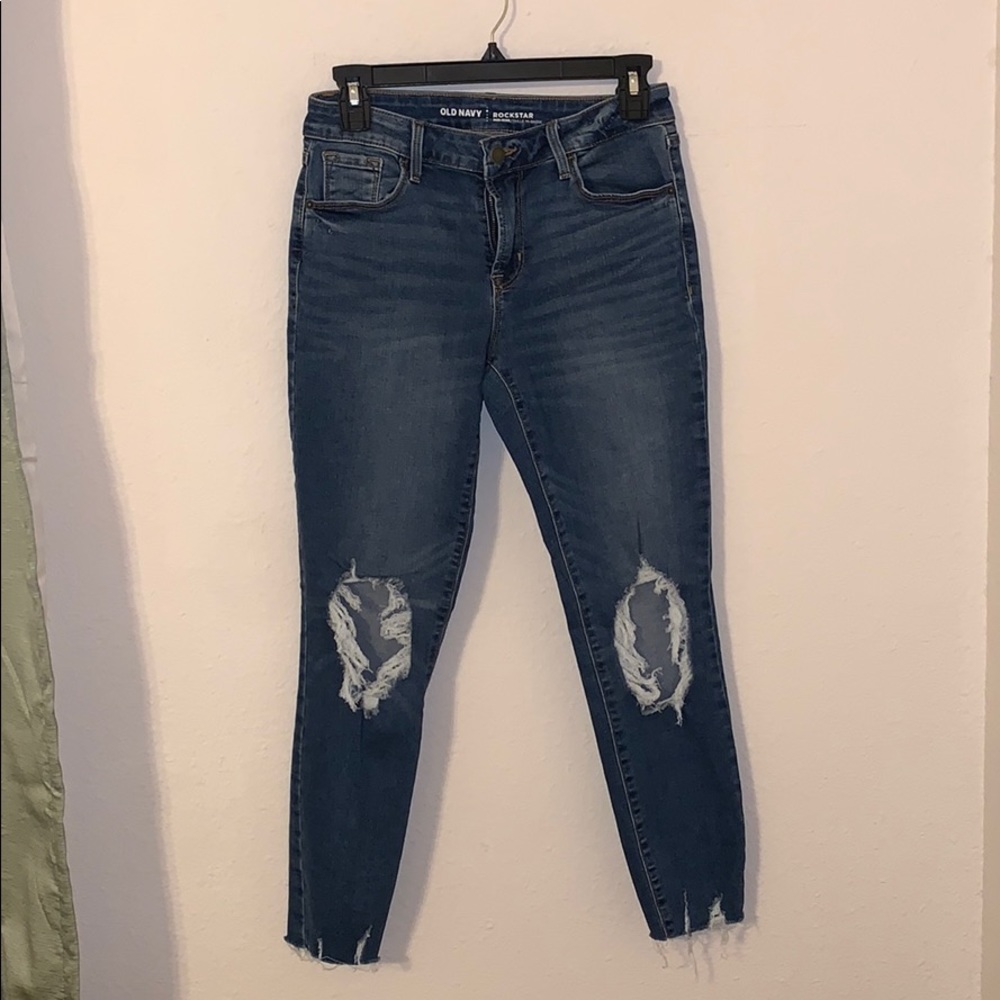 Denim Distressed Mid-Rise Jeans